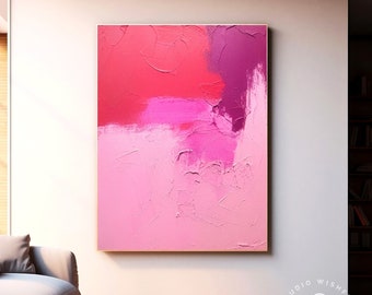 Heavy Textured Pink Abstract Art For Room, Pink, Original Colorful Canvas Wall Art, Minimalist Boho Room Decor, Large Palette Knife Painting