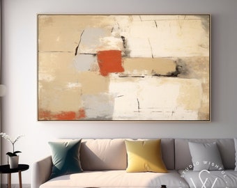 Beige Abstract Acrylic Painting For Bedroom Decor, Extra Large Contemporary Wall Art, Oversized Scandinavian Art For Living Room Decor