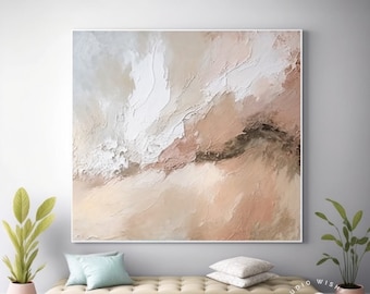 Large Abstract Beige & Gray Canvas Art, Original 3D Texture Painting On Canvas, Earth Tones Wall Art, Neutral Beige Wall Art, Christmas Gift