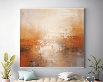 Unique Contemporary Wall Artwork On Canvas, Oversized Dusty Orange Canvas Wall Decor, Light Brown Shades For Wall, New Year Gift For Friend