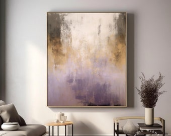 Large Original Beige & Purple Abstract Painting On Canvas, Modern Brown Canvas Wall Art, Oversized Scandinavian Canvas Art For Home