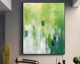 Minimalist Fancy Green Abstract Painting On Canvas, Large Canvas Art For Modern Home Decor, Oversized Wall Art, Paintings Gift For Her