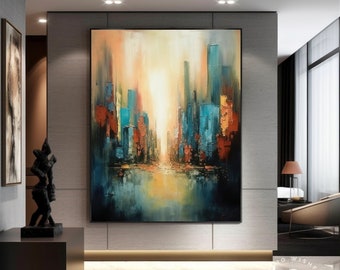 Exta Large City Abstract Painting On Canvas, Modern City Painting For Decor, New York city Painting, Original City For Wall Decoation