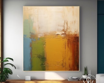 Peinture abstraite jaune verticale surdimensionnée sur toile, cadeau de décoration de couloir contemporain moderne, art mural unique à personnaliser sur toile