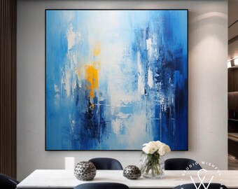 Arte de pared abstracto azul pintado a mano único, pintura acrílica azul claro personalizada moderna sobre lienzo, obras de arte originales hechas a mano en tamaños