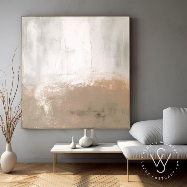 Large Minimalist Gray & White Textured Artwork, Original Handmade Canvas Painting Brown Beige, Unique Grey Olive Decor, Art For Office