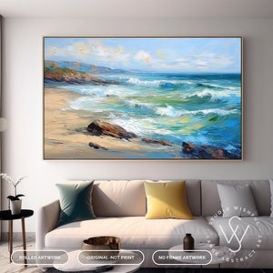 Original Handmade Beach Painting on Canvas, Modern Coastal Wall Art, Extra Large Seascape Wall Art, Handmade Ocean Painting For Loving Room