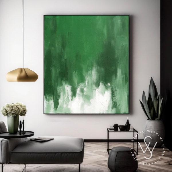 Extra Large Green Abstract Painting On Canvas, Minimalist Green And White Art, Green Arch Wall Art, Fancy Kitchen Wall Decor, Custom Sizes