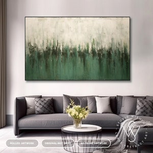 Extra Large Green Landscape Abstract Artwork, Modern Contemporary Wall Art, Unique For Living Room, Custom Bedroom Wall Decor