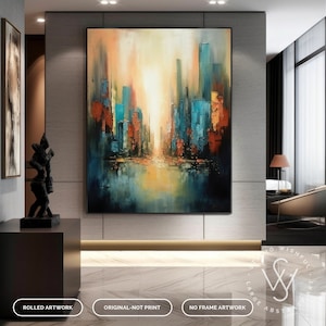 Exta Large City Abstract Painting On Canvas, Modern City Painting For Decor, New York city Painting, Original City For Wall Decoation