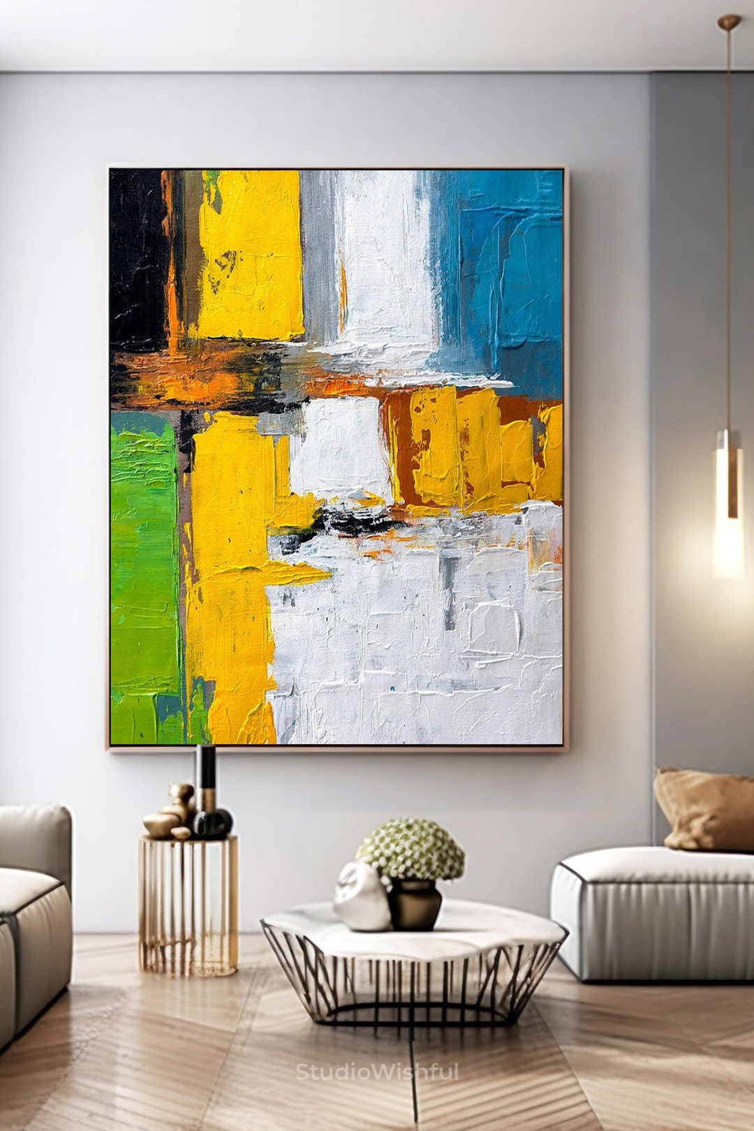Yellow Abstract Wall Art for Sale, Modern Textured Painting, Large ...
