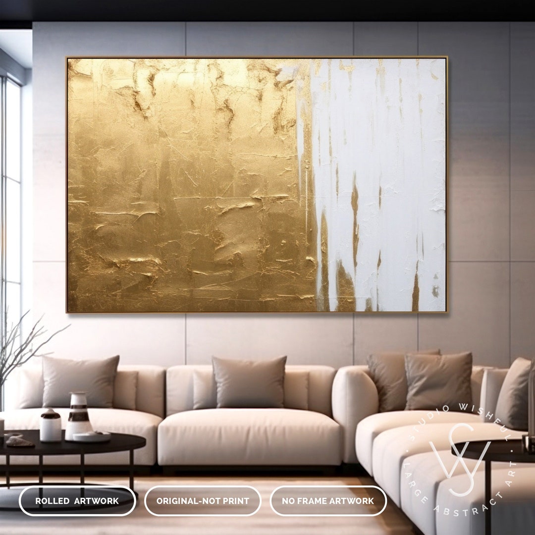 Hand-painted Gold & White Textured Painting for Entryway, Oversized ...