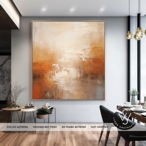 Oeuvre d'art murale contemporaine unique sur toile, décoration murale surdimensionnée en toile orange poussiéreux, tons marron clair pour le mur, cadeau de Nouvel An pour un ami image 6