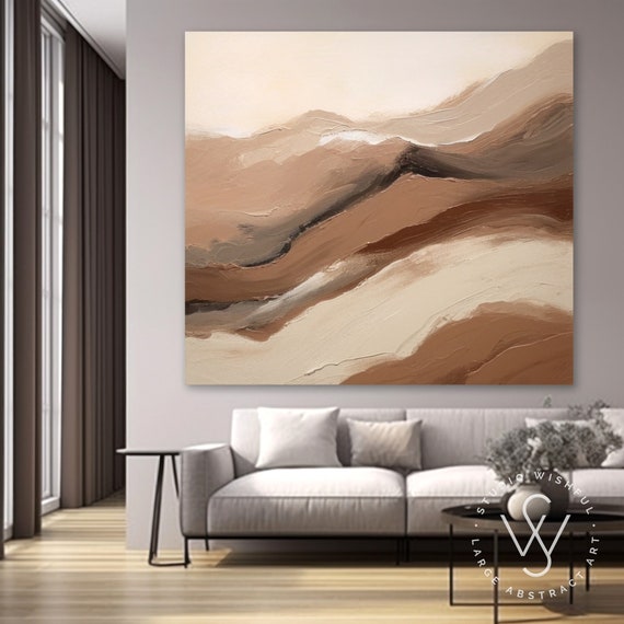 Extra Large Brown Abstract Painting for Wall Decor, Desert Landscape Canvas Wall Art, Pastel Grey Texture Art, Unique Beige and Brown Art - Etsy