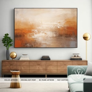 Oeuvre d'art murale contemporaine unique sur toile, décoration murale surdimensionnée en toile orange poussiéreux, tons marron clair pour le mur, cadeau de Nouvel An pour un ami image 9