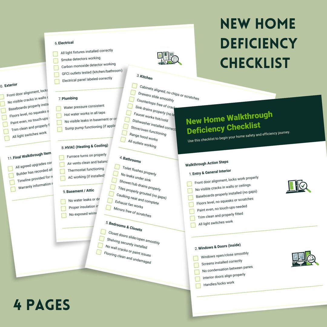 New Home Deficiency Checklist – Printable Home Walkthrough Inspection ...