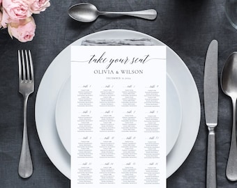 Wedding Seating Chart, Table Seating arrangements, wedding planning, Classic wedding seating chart template, elegant wedding seating sign