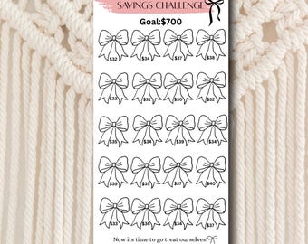 Digital Savings Challenge, Savings, A6 envelope savings, digital download, printable, 700 savings, girly savings challenge, bows savings