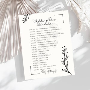 Wedding Day Schedule, Wedding Day Itinerary, Wedding Timeline, Wedding coordinate checklist, Wedding organizer, Mobile Wedding Day timeline