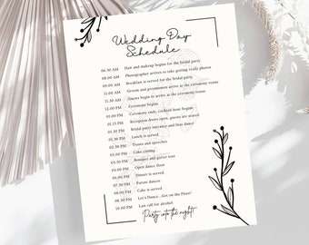 Wedding Day Schedule, Wedding Day Itinerary, Wedding Timeline, Wedding coordinate checklist, Wedding organizer, Mobile Wedding Day timeline
