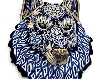 Huichol Art "Golden Blue Wolf"