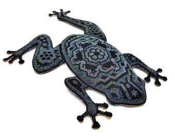 Huichol Art "Dark Blue Green Frog"