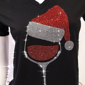 Santa Wine Bling shirt, Christmas Bling, wine friend, gift,holiday party,funny drinking,Sparkly Christmas Wine Tee, wine group, book club