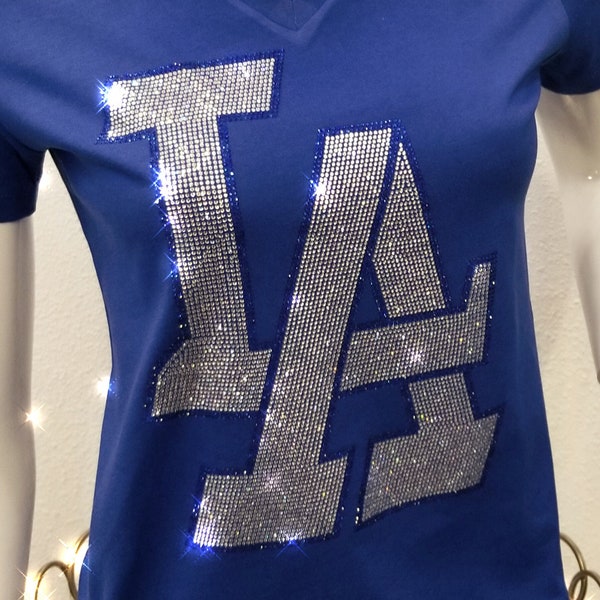 Sexy LA baseball shirt, Glitter LA team Shirt, Fan Bling V-Neck, Women's Top, Cool Bling, LA sports shirt, love la, glam tee