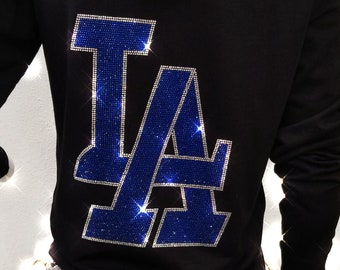 Black hoodie with rhinestone LA, Bling LA sweatshirt, LA fan gear, game day hoodie, love los angeles baseball, let's go to the game, sparkle