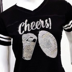 Football bling shirt, Rhinestone football beer shirt, Cute Cheers shirt, Cheers football bling shirt, football gift, Ladies football shirt