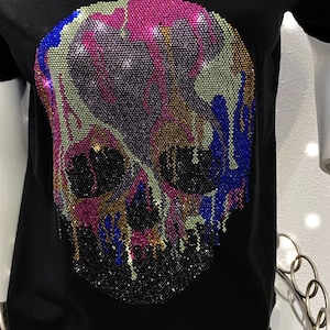 Bling colorful skull shirt, Spooky tee, Goth, skeleton, rhinestone cool, horror, spooky, day of the dead, goblins, bones, twist of darkness