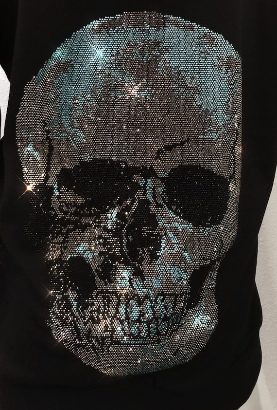 Skull Rhinestone Hoodie Bling Skull Hoodie Blue Skull Bling