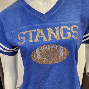 Bling STANGS ladies football shirt, Pasadena football, rhinestone team jersey, support the team style, cute sparkle, size Large, closeout