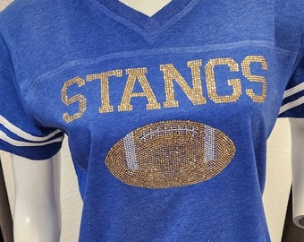 Bling STANGS ladies football shirt, football Mom, rhinestone team jersey, support the team style, cute sexy sparkle, size Large, close out