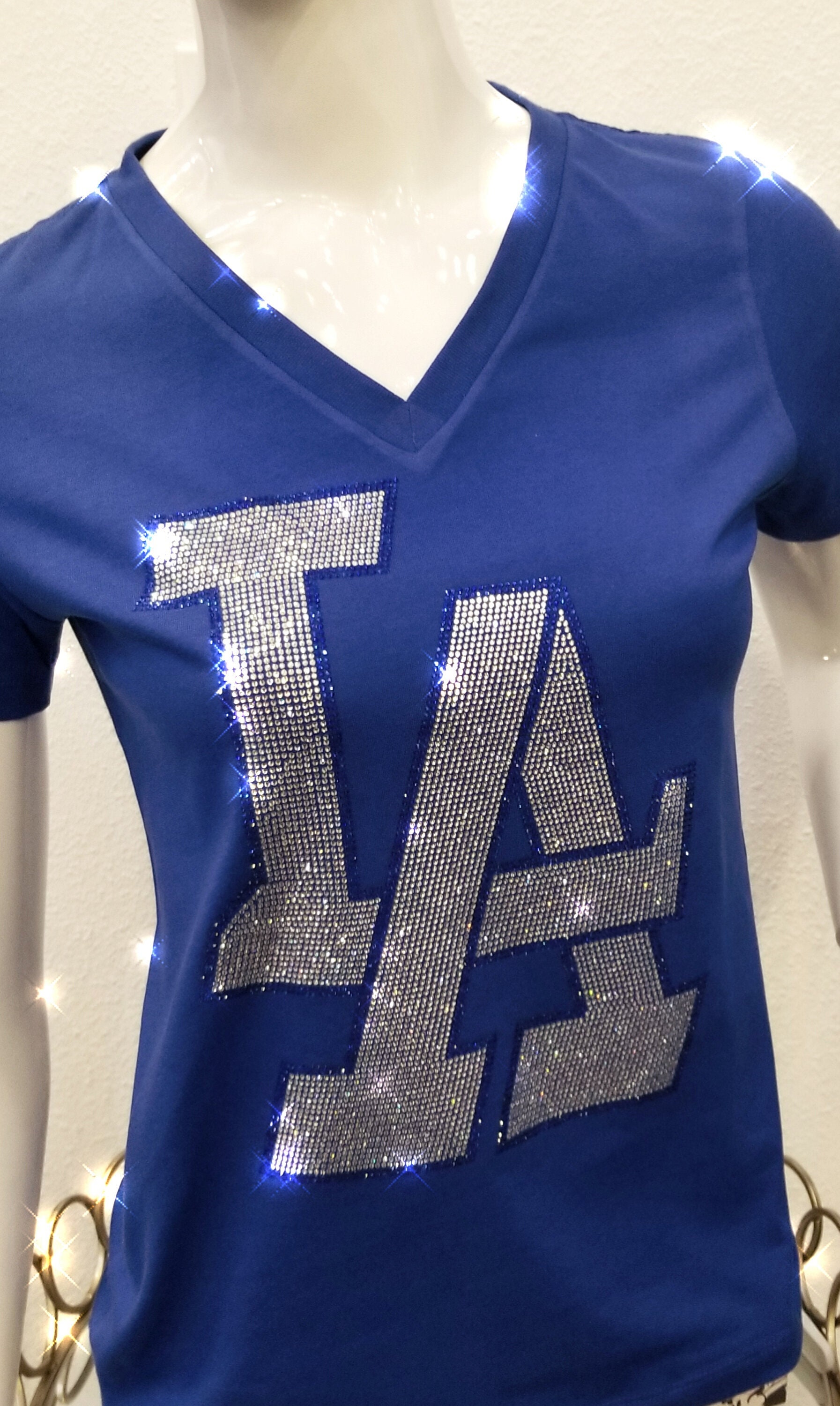 Sexy LA Sparkle V-neck Glitter LA Shirt Team Bling V-neck 