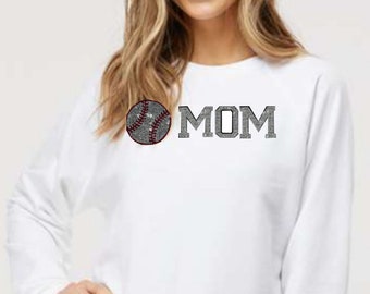 Baseball Mom bling sweatshirt, rhinestone proud Mom, baseball bling bling, classic cool, love the game, practice team Mom, sparkle game day