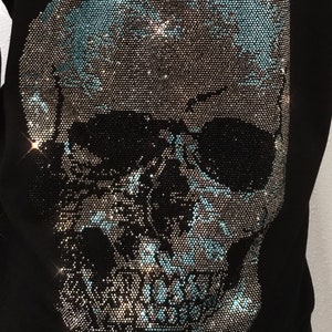 Big Skull Bling Shirt, Halloween shirt, gift for Halloween, trendy creepy rhinestone tee, skeleton scary sparkle, goth, day of the dead