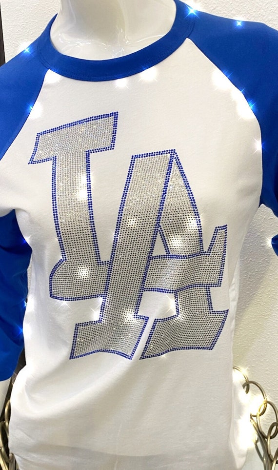 Ladies LA Bling Shirt Rhinestone LA Baseball Top LA Women s