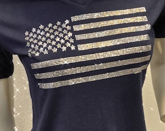 Bling flag t-shirt, American flag shirt, Made in America, bling stars stripes t, Memorial day, 4th of July top, Flag day tee,bling patriotic