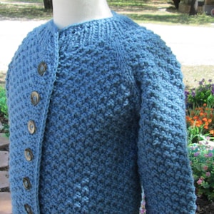 Handknit Teal Cardigan: Children&#39;s Acrylic Jacket, Ages 5-6