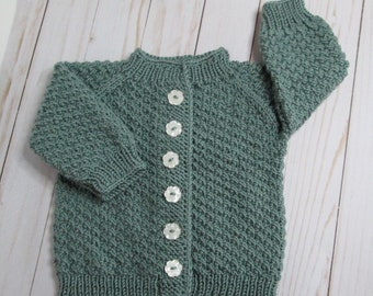 Infant Jacket, 0 to 3 months, Handknit Baby Jacket, long sleeve Sweater, Baby Cardigan, Baby Shower Gift, Welcome Baby Gift