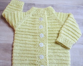 Preemie Baby Jacket, "Cornmeal", HandKnit from soft Acrylic Yarn, Infant Sweater, Welcome Baby Cardigan, Baby Shower Gift, New Baby Gift