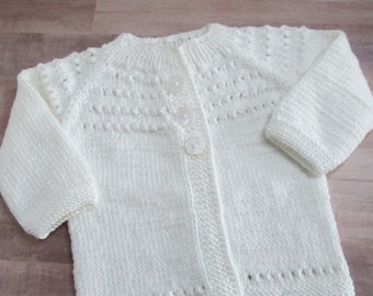 Infant Jacket in white, Ages 3 to 6 months, Handknit Baby Jacket, Gifts for Baby, Baby Cardigan