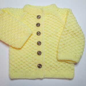 Baby Jacket, size 12 months, Yellow, Handknit, Acrylic Yarn, Long sleeve, Infant Jacket, Yellow Baby Cardigan, light-weight Sweater