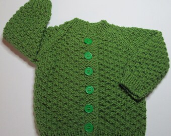 Children's Jacket, Age 18 to 24 months, Handknit from Acrylic Yarn in "Avocado", long sleeve, Children's Cardigan, Fall through Spring wear,