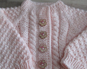 Toddler Jacket in Baby Pink, Ages 18 to 24 months, Handknit Sweater, Baby Cardigan in Baby Pink