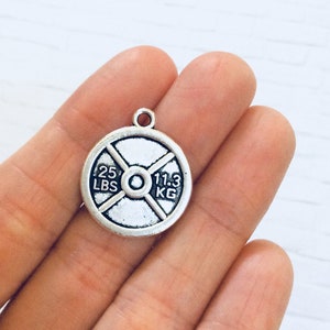 1 Silver 25 LBS 11.3 KG Weight Plate Charm / Barbell / Dumbbell / Disc / Gym / Bodybuilding / Fitness / Charm / Pendant / Jewelry / Metal
