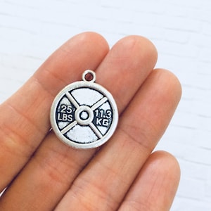 4 Silver 25 lbs 11.3 kg Weight Plate Charm / Barbell / Dumbbell / Disc / Gym / Bodybuilding / Fitness / Charm / Pendant / Jewelry / Metal