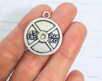 1 Silver 45 LBS 20.4 KG Weight Plate Charm Barbell Dumbbell Disc Gym Bodybuilding Fitness Charm Pendant Jewelry Metal Etsy