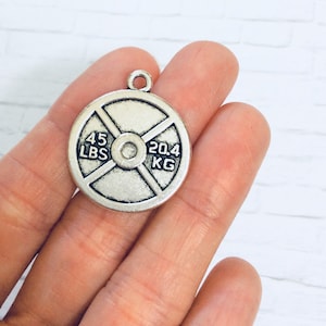 4 Silver 45 LBS 20.4 KG Weight Plate Charm / Barbell / Dumbbell / Disc / Gym / Bodybuilding / Fitness / Charm / Pendant / Jewelry / Metal